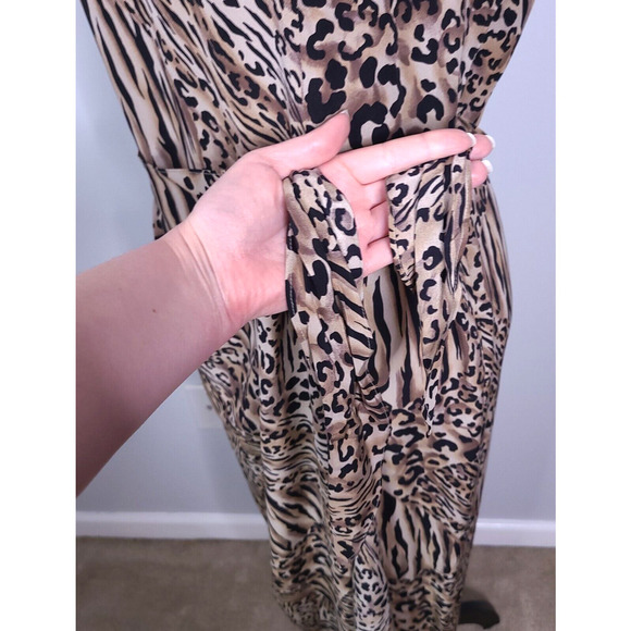 VTG Spenser Jeremy Leopard Animal Print 100% Silk Faux Wrap Sleeveless Dress 10 - Picture 6 of 13